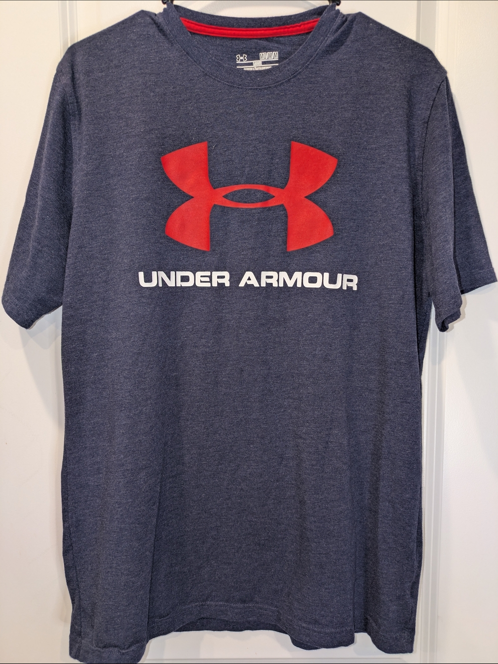 Under Armour HeatGear T-Shirt Mens Medium Blue Loose Fit Athletic Logo Tee
